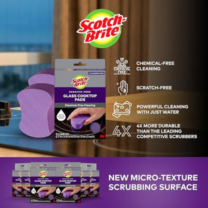 Scotch-Brite Glass Cooktop Pads, Scratch-Free & Non-Abrasive Scrubbers for Glass or Ceramic Stovetops, Cleans Burnt-On Messes with Just Water, Reusable Dishwasher-Safe Design (12 Pads) - size: 12 Pads