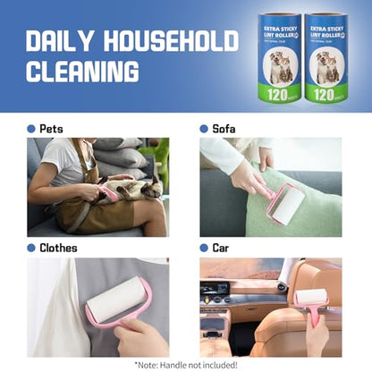 Lint Roller Refills 6 Pack (720 Sheets) | Extra Sticky, Fit 3.8"-4" Standard Size Lint Roller, Inner Diameter at 1.5", For Pet Hair, Clothes, Furniture, Cars - color: 6 Pack