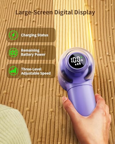 coldSky Fabric Shaver, 𝟮 𝗶𝗻 𝟭 Lint Remover with Brush, 1200mAh Sweater Shaver with Digital Display,3 Speeds Lint Shaver, 6-Leaf Blades Lint Remover for Clothes, Sofa, Bedding,Purple - color: Purple