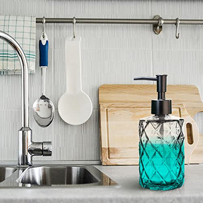 2Pcs Clear Glass Soap Dispenser with Pump, 11oz Diamond Design Refillable Soap Dispenser for Hand Wash, Dish Wash for Dishwashing Liquid, Lotions, Essential Oil - color: Diamond Clear