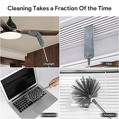 DELUX Microfiber Feather Duster,7 PCS Reusable Bendable Washable Cobweb Duster with 100 inches Extra Long Extension Pole for Cleaning Ceiling Fan, High Ceiling, Blinds, Furniture & Cars - color: 7pc-gray