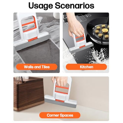Mini Foldable Desktop Mop – Portable Versatile Wet & Dry Cleaning Sponge Mop for Home & Car – Ideal for Kitchen, Bathroom, Glass, Dining Table & More (Squeeze Handle+2 Sponge Head )