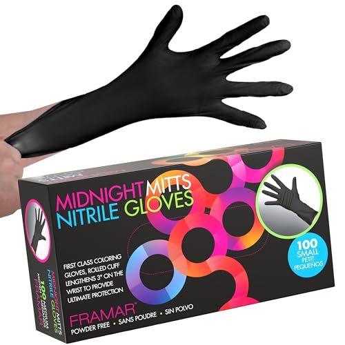 FRAMAR Powder Free Nitrile Gloves Small – 12 INCH Latex Free Gloves Disposable, Guantes Desechables, For Hair Dye, Cleaning, Tattoo – Extra Durable & Resistant – 100 Pack - size: Small (Pack of 100)