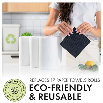 SUPERSCANDI 5 Pack Swedish Dishcloths for Kitchen - 100% Biodegradable & Compostable | Reusable Paper Towels Washable, Food-Safe & Without Plastic - Dish Rags Suitable for Any Surface | Premium, Black - color: Premium, Black