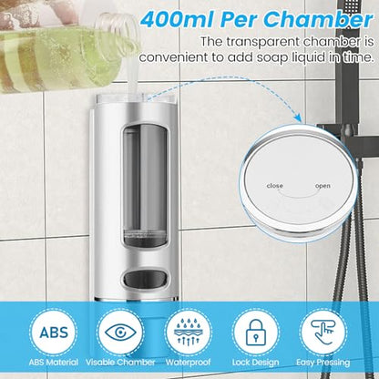 Foam Hand Liquid Soap Dispenser, 400ml Bathroom Shower Dispenser Gel Container Shower Pump Dispenser and Organizer for Bathroom Kitchen Hotel, Refillable Liquid Lotion Soap Dispenser Wall Mounted - color: White