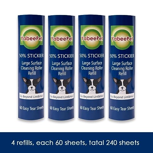 8 inch Large Surface Roller Refill for Scotch-Brite 50% Stickier Lint Roller, Works Great On Pet Hair (60 Sheets per Roll, 4 Pack) - size: 4 pack
