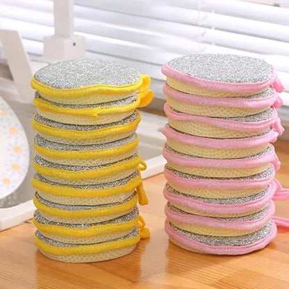 Double-Sided Kitchen Scrubbers – 5pcs Non-Scratch Sponges for Tableware - Yellow