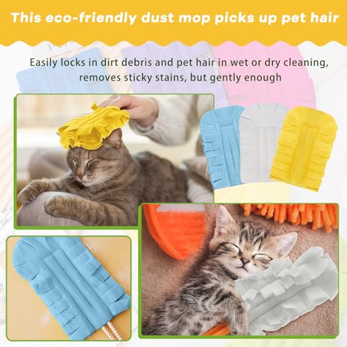 Zubebe 12 Pcs Duster Refill Reusable Fleece Duster Refills Feather Flat Dusters Multi Surface Washable Cleaning Pads Tools for Home, Blinds, Car, Pet, Furniture, Fans (Blue,White,Yellow) - color: Blue, White, Yellow