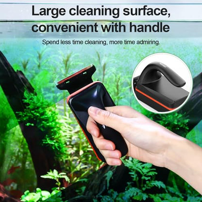 hygger Magnetic Aquarium Fish Tank Glass Cleaner,Detachable Dual-Blades Brush Tool with Floating Scrubber, Double Side Magnetic Scraper for 0.4-0.8 Inch Thick Glass Aquariums Tank (L) - size: L
