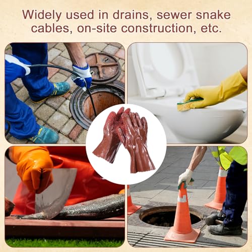 XIHIRCD 4 Pairs Sewer Gloves, Anti-Slip PVC Plumbing Gloves Abrasion Resistant Snake Gloves Waterproof Drain Cleaning Gloves for Women Men Plumber Accessories (Brown)
