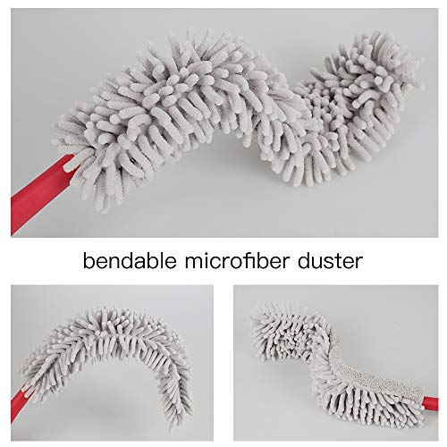 AKOMA Bendable Duster with 69" Light Weight Extension Long Handle for Cleaning Bed Bottom Ceiling Fans Car Interior Furniture-Microfiber Duster for Home Cobwebs Reusable-Chenille Dusters