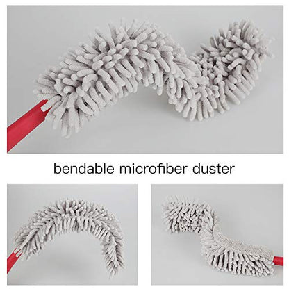 AKOMA Bendable Duster with 69" Light Weight Extension Long Handle for Cleaning Bed Bottom Ceiling Fans Car Interior Furniture-Microfiber Duster for Home Cobwebs Reusable-Chenille Dusters