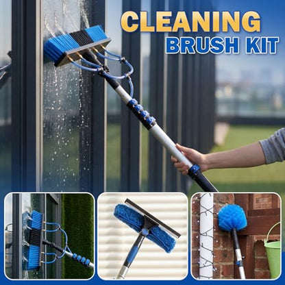 BreezeHug Solar Panel Cleaning Kit Water Fed Pole 24 FT, Extendable Telescopic Pole with 20" Brush, Soap Dispenser, Squeegee, Universal Adapter 40 FT Hose, Solar Panels, Window Siding