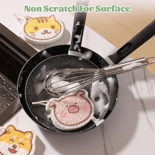 JOYMOOP Cartoon Kitchen Sponge, Non-Scratch Sponges for Dishes, Natural Cellulose Sponges for Cleaning, Reusable Sponge for Household Cleaning - 18 Pcs Mixed Pattern (Kitten, Doggy and Piggy) - color: Mixed Cartoon [18 Pcs]