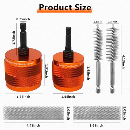 1/2" & 3/4" Cleaner Set for Drill,with 1/4" Hex Shank & 6 Brush Blades & 2 Pipe Cleaning Brush,Drill Copper Pipe Cleaner for Removing Rust,Stains & Paint from Copper & Metal Pipes