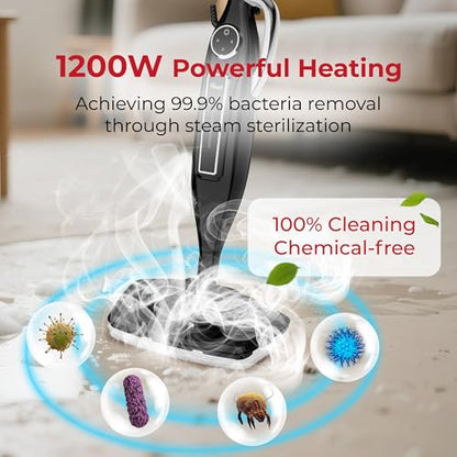 Rosewill 11-in-1 Steam Mop, 260°F Handheld Steam Cleaner, 1200W Detachable Steam Mops for Floor Cleaning, Removable Tank, Multi-Purpose Steamer for Hardwood, Tile, Grout, Furniture - Black - color: Black