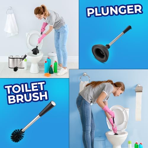 UMIEN 2-Pack Toilet Brush and Plunger Set for Bathroom - Toilet Bowl Brush Plunger Combo with Freestanding Canister - Replaceable Head, No-Rust Stainless Steel, Long Handle - Satin Nickel - color: Satin Nickel, size: 2 pack
