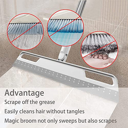 Multifunction Rubber Air Broom, Silicone Floor Squeegee with 56" Long Handle, Rubber Sweeper, Air Broom for Floor Bathroom Kitchen Shower Tile Pet Hair Fur Marble Glass Water Window Foam Clean (Grey) - color: Gray