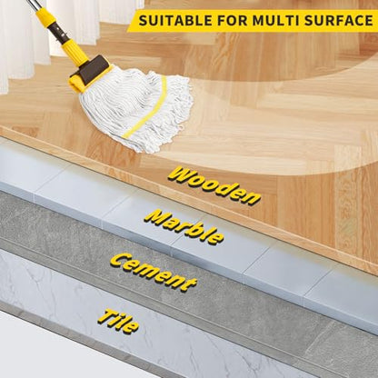 Professional Commercial Mop Industrial Heavy Duty Mop with 54" Long Handle ,Wet Mop for Home,Workshop,Garage Floors Cleaning,with 53'' Stainless Steel Mop Handle,Yellow