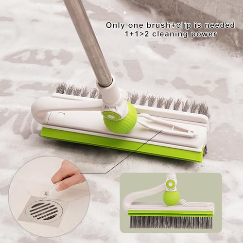 43-Inch Long Handle Floor Scrub Brush with Extendable Pole - 2-in-1 Stiff Bristle and Scraper for Tile, Shower, Bathroom, and Garage Cleaning