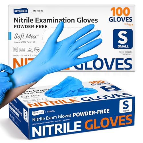 Supmedic Medical Soft Max™ Nitrile Exam Gloves, 100 Count Latex-Free Powder-Free Non-Sterile Food Safe Disposable Glove, Blue - color: Blue (Small)