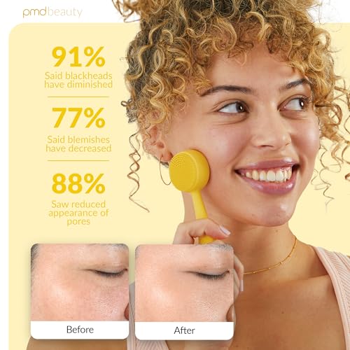 PMD Clean Mini - Smart Facial Cleansing Device with Silicone Brush & Anti-Aging Massager - Waterproof - SonicGlow Vibration Technology - Clear Pores and Blackheads - Lift, Firm, and Tone Skin - color: Yellow