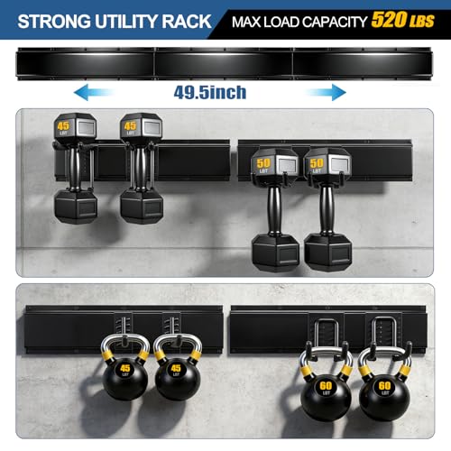 Garage Tool Organizer Wall Mount 49.5" - 520lbs Heavy Duty Metal | Garage Wall Organizer with 11 Adjustable Hooks, Space-saving Hanging Rack for Garden Yard Tools, Shovel, Ladder, Weed Eater - size: 49.5''-14Pack