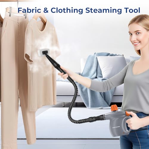 Steam Cleaner, Pressurized Handheld 13pcs Multi-Purpose Natural Deep Cleaning Steamer, Portable Steamer for Cleaning Home, Grout, Kitchen, Car, Window, Upholstery, Bathroom and Clothes, Gray