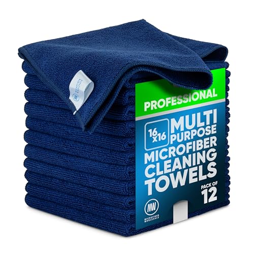 MW Pro Multi-Surface Microfiber Towel – 12 Pack | Premium Cleaning Cloth | Clean, Buff, Dust, Polish, Absorb | Large 16"x16" (Dark Blue) - color: Dark Blue