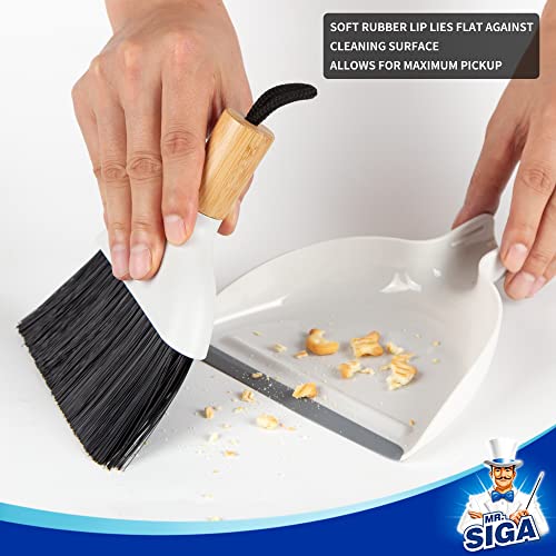 MR.SIGA Mini Dustpan and Brush Set, Portable Cleaning Brush and Dustpan Combo with Bamboo Handle, 1 Set - color: White