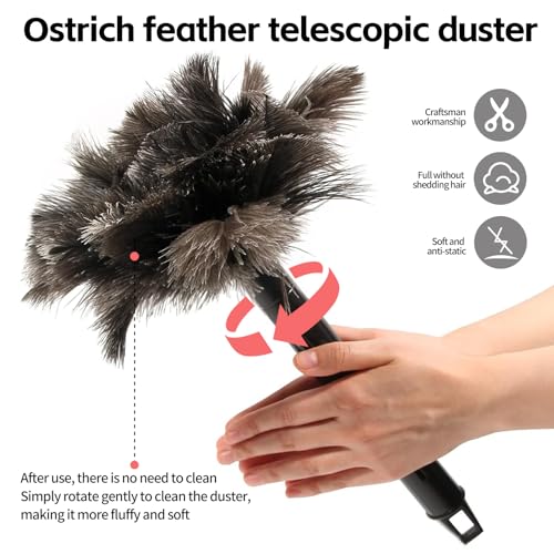 Retractable Feather Duster-Genuine Ostrich Feathers,Anti-Static,Reusable Eco-Friendly Handheld Cleaning for Keyboard,Home,Car,Office(10 to 15 Inches) 12Pack - color: Natural-15in-stylea-12pcs