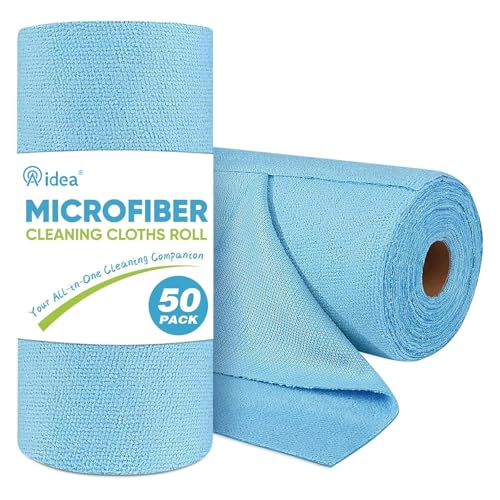 AIDEA Microfiber Cleaning Cloth Roll, 50PK, Blue Shop Towels Reusable Tear Away Paper Towels, Washable Shop Rags, Microfiber Towels for Cars, Lint Free Rags for House, Mechanic, Workshops, 11.5"×11.5" - color: Blue