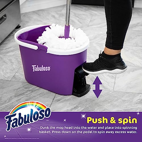 Fabuloso Spin Mop and Bucket Set, Hands-Free Pedal-Activated Spin Wringer, Adjustable Pole, Machine Washable and Replaceable Microfiber Mop Head, Works on All Hard Floor Surfaces - size: Spin Mop and Bucket