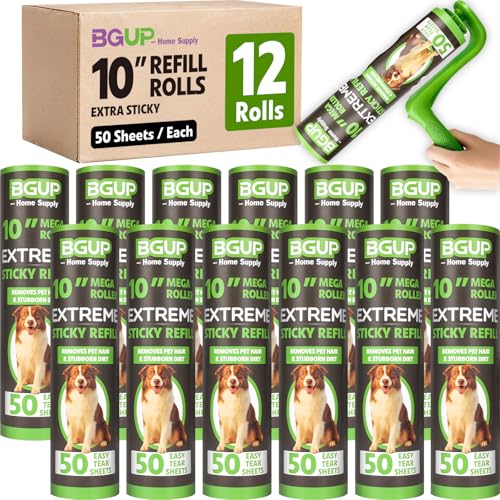 10 Inch Lint Roller Refills, 12 Rolls 600 Sheets Large Lint Rollers for Pet Hair Extra Sticky, Easily Remove Carpets, Clothes, Couch and Curtains Dust (Not Include Lint Roller Handle) - color: 12 Rolls 600 Sheets