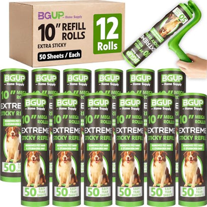 10 Inch Lint Roller Refills, 12 Rolls 600 Sheets Large Lint Rollers for Pet Hair Extra Sticky, Easily Remove Carpets, Clothes, Couch and Curtains Dust (Not Include Lint Roller Handle) - color: 12 Rolls 600 Sheets
