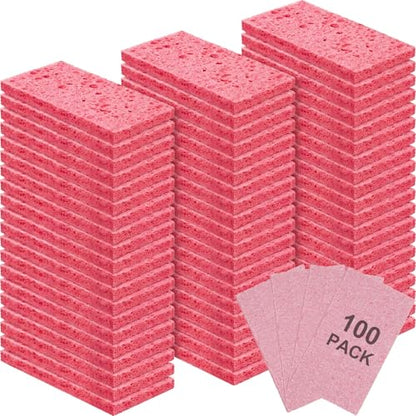 Zhengmy 100 Pieces Sponges Bulk Sponges Kitchen Compressed Sponge Natural Dish Sponge Compressed Wood Pulp Cleaning Without Scratching for Kitchen Bathroom, 3.9 x 2.4 x 0.12 Inch (Pink) - color: Pink