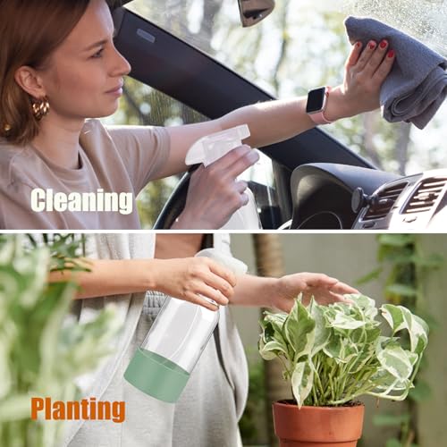 Glass Spray Bottles with Silicone Sleeve Protection, 16 oz Empty Refillable Containers, Reusable Spray Bottles with Adjustable Nozzle for Hair, Cleaning Solutions,Plants , 2 Pack Olive Green&Yellow - color: Olive Green&Yellow