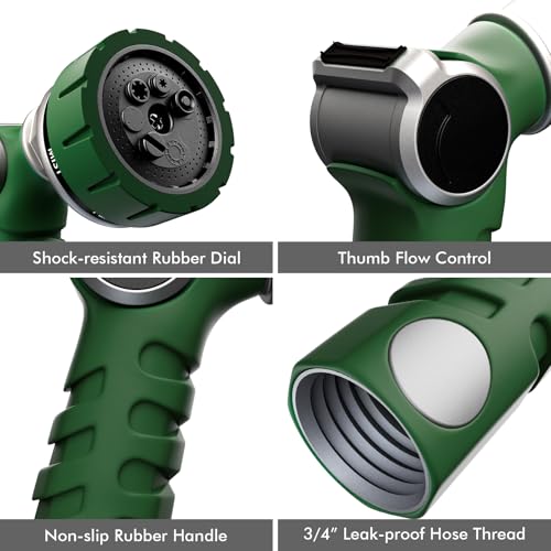 RESTMO Heavy Duty Hose Nozzle, Metal Garden Water Hose Sprayer with 7 Watering Patterns, Thumb Control, On Off Valve, High Pressure Nozzle Sprayer for Watering Plants, Car and Pet Washing, Green - color: Green