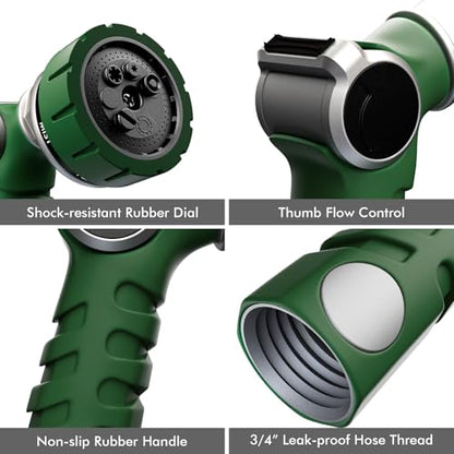 RESTMO Heavy Duty Hose Nozzle, Metal Garden Water Hose Sprayer with 7 Watering Patterns, Thumb Control, On Off Valve, High Pressure Nozzle Sprayer for Watering Plants, Car and Pet Washing, Green - color: Green
