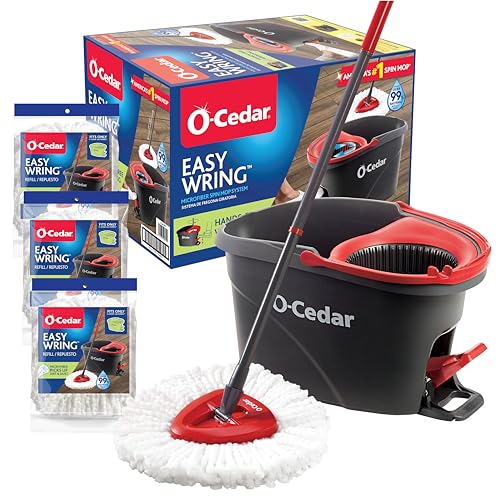 O-Cedar System Easy Wring Spin Mop & Bucket with 3 Extra Refills - size: EasyWring + 3 Refills, style: Modern