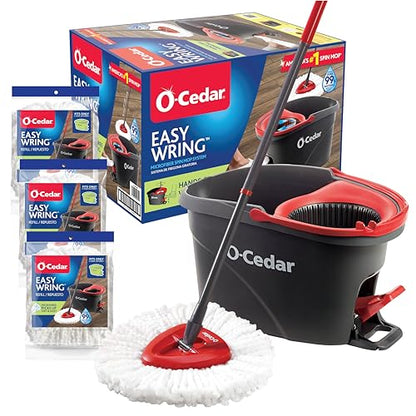 O-Cedar Easywring Microfiber Spin Mop & Bucket Floor Cleaning System + 3 Extra Refills (4 Refills Included) - style: Spin Mop Bucket with 3 Extra Refills
