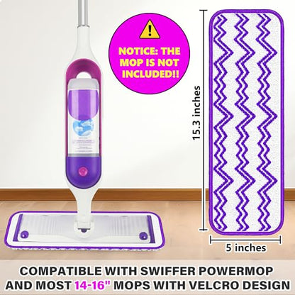 Reusable Mop Pads Compatible with Swiffer PowerMop, Microfiber Mop Pads Replacement Washable Mop Refills Pads for Dry Wet Mop, Spray Mops Pads Floor Mop Head for Hardwood Cleaning, 6 Pack