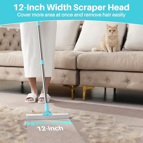 JOYMOOP 3 PCS Carpet Rake for Pet Hair Removal, 63" Adjustable Long Handle and Short Handle Reusable Pet Hair Remover, 1 Mini Cat Dog Hair Carpet Scraper for Rugs, Sofa,Cloth - size: 3 PCS[1 Long Handle+1 Short Handle+1 Mini]