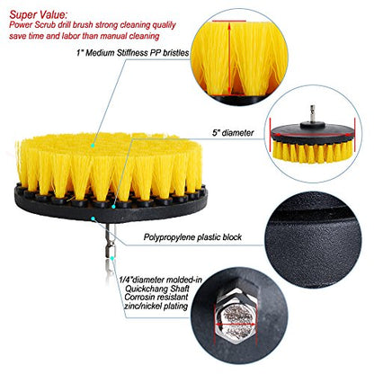 HIFROM Drill Brush - 2" 5" Power Drill Attachment Medium Stiffness Bristles Scrubbing Scrubber Cleaning Kit for Kitchen Cabinets Counters Linoleum Bathroom Shower Tile Porcelain
