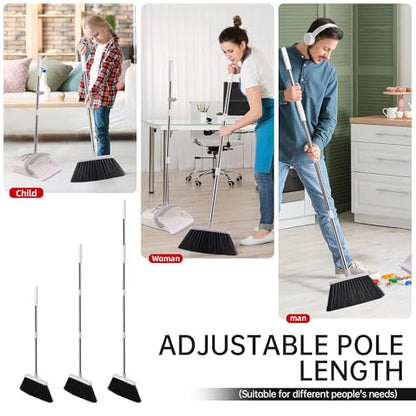 Broom with Dustpan Combo Set, Hand Broom and Dustpan Set for Sweeping Indoor Angle Broom for Home Office Kitchen Lobby Floor Pet Hair Indoor&Outdoor Cleaning (White&Gray)