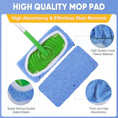 6-Pack Reusable Microfiber Mop Pads Compatible with Swiffer Sweeper, Dry & Wet Sweeping Cloths - Washable Wet Pads Refill for Multi-Surface/Hardwood Floor Cleaning -Blue - color: Blue