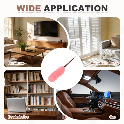 uxcell Wool Duster, 20.5" Natural Feather Cleaner Household Cleaning Duster with Solid Wooden Handle for Cleaning Fans Window Blinds Shelves Furniture, Pink - color: Pink, size: 20.5"
