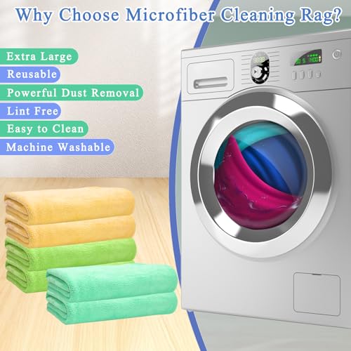 12 Pcs Extra Large Microfiber Cleaning Cloth, 20" x 30" Washable Reusable Large Floor Cloth Rags, Microfiber Towels for Mop Cleaning Office Bathrooms Housekeeping (Orange, Green) - color: Mixed Style 2