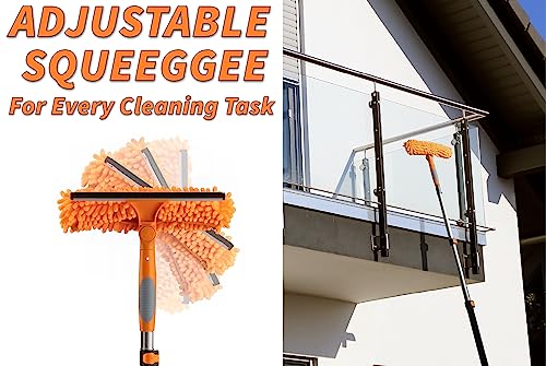 5-12 ft Window Washing Kit & Flexible Ceiling Fan Duster with Extension Pole (20+ Foot Reach) // Window Cleaning Tool & Window Washer Squeegee with Telescopic Extension Pole