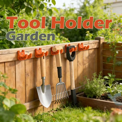 Garden Tool Organizer Wall Hooks – 4-Pack Garage Organization & Broom Holder Wall Mount for Storage – Rustproof Tool Organizers and Storage for Rakes, Shovels, Gardening Essentials